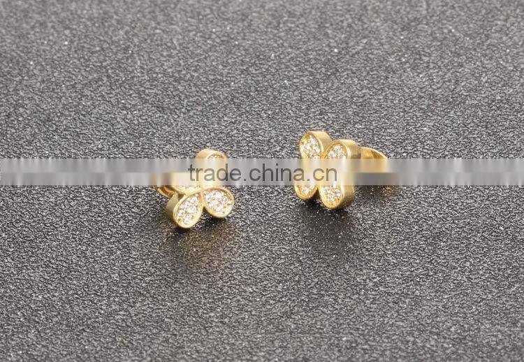 KSTONE 2015 new arrival women brand four Leaf Clover 18k Gold Plated Crystal Stud Earrings