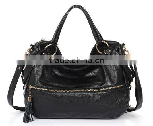 Black customised genuine leather handbag travel kit bag women tote bag