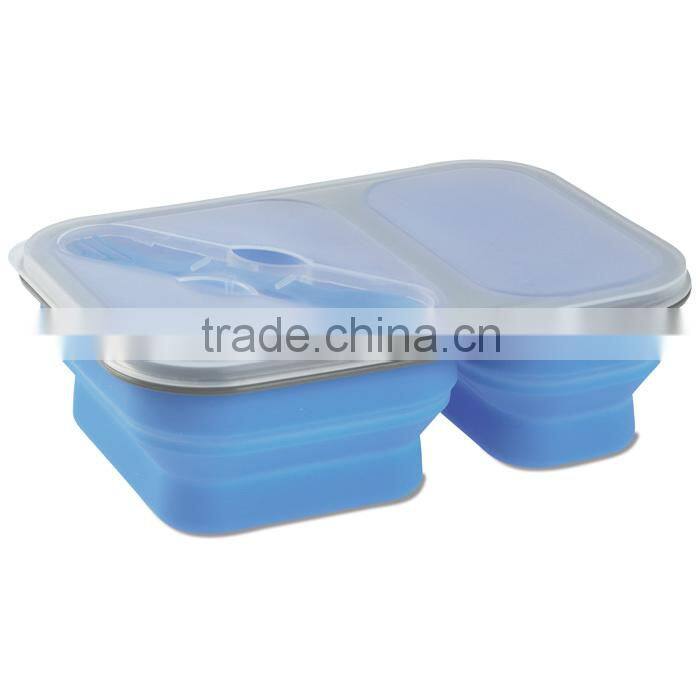 Collapsible two-section food container/silicone collapsible lunch box