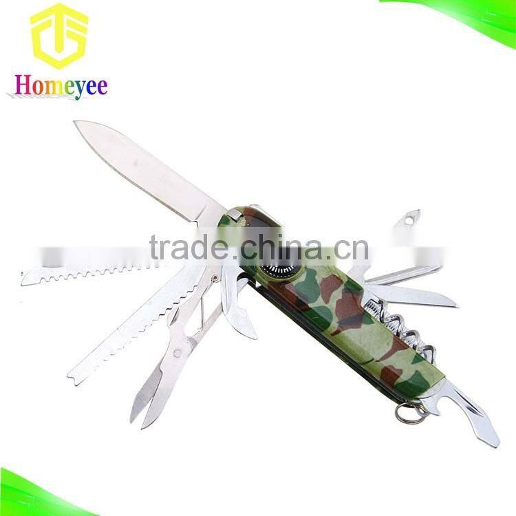 Camouflage Green Handle multipurpose knife with compass for outdoor