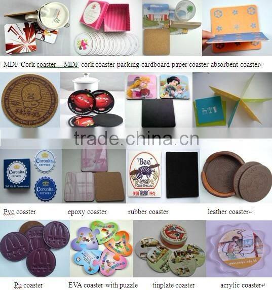Top quanlity PET box packing for wood cork coasters, mdf coaster set