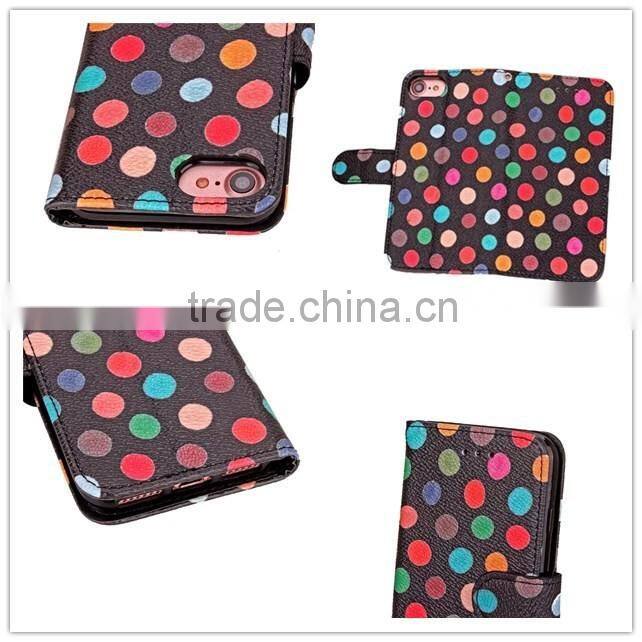 stylish leather cover for iphone 7 plus, book stylish polka dots case for iphone 7 wallet bag with stand