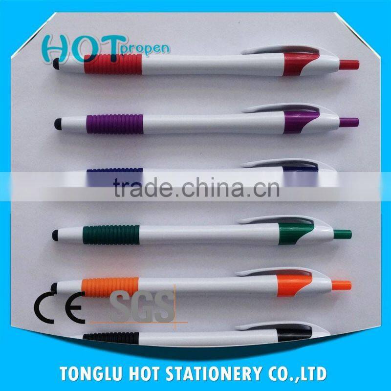 promotion click action screen touch ball pen with soft grip, white barrel pen