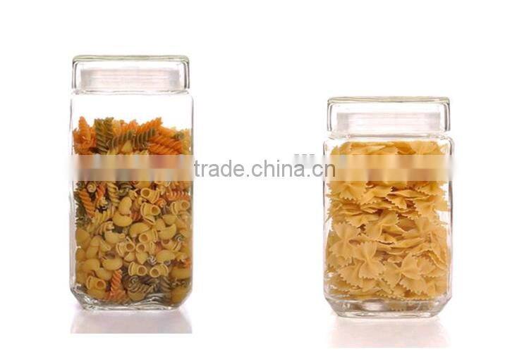 square airtight transparent glass jars with direct glass lids