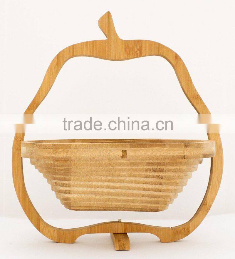 Large Flatware Pear Shaped Folding Bamboo Collapsing Wooden Hanging Bread Roll Basket