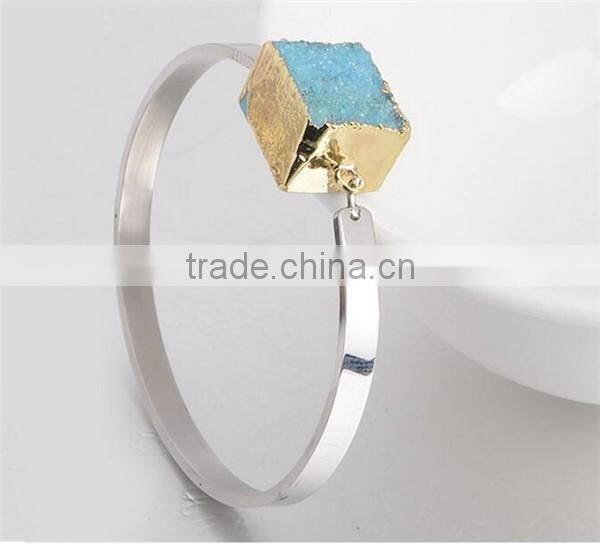 Fashion women's silver stainless steel smoky quartz bracelet