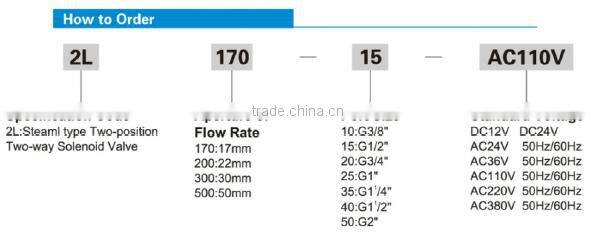 Hot sale 2L Series 2 position 2 way solenoid valve water pilot operated valve