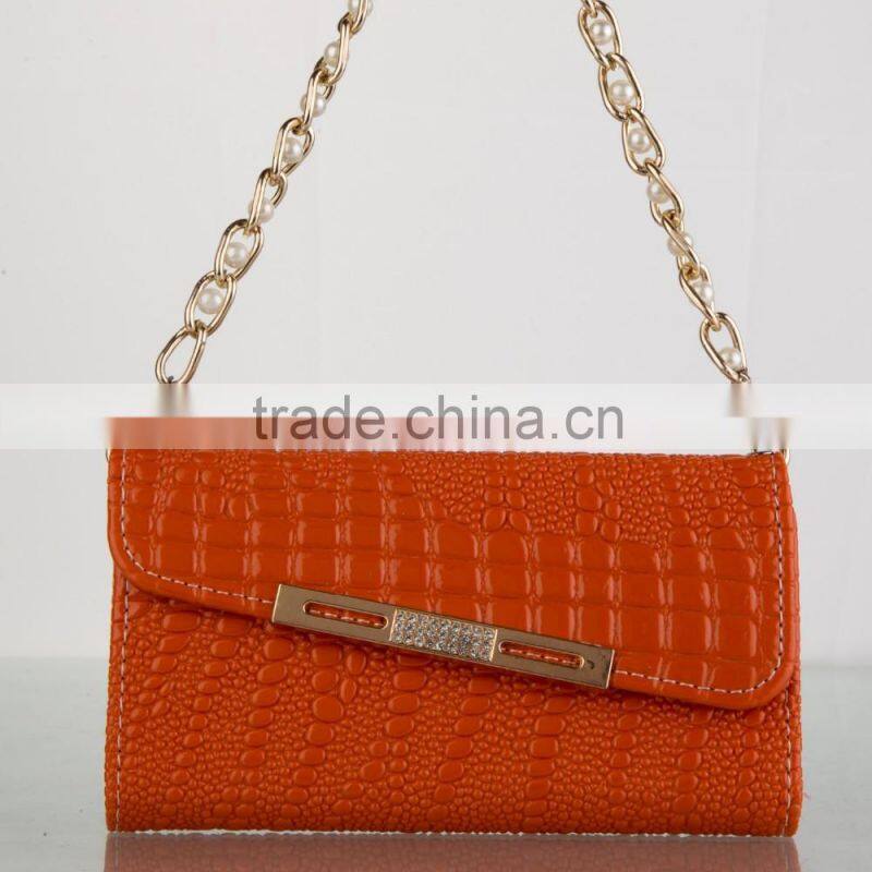 2015 latest design pearl chain tote bag design leather cell phone case for iphone 6