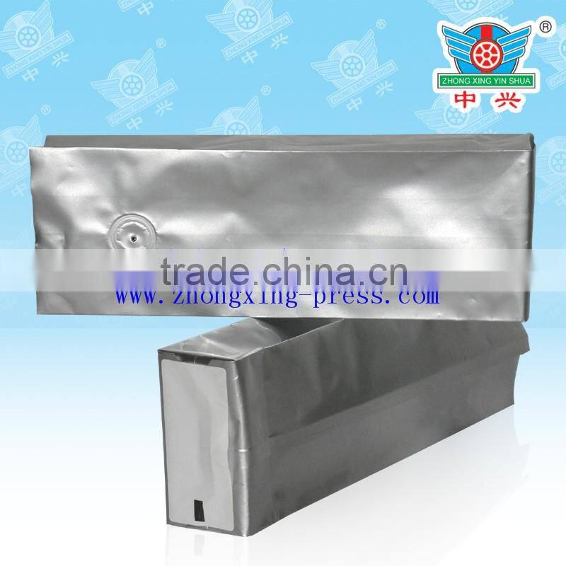 Glossy quad seal plastic alu foil coffee powder bag with valve or tin tie