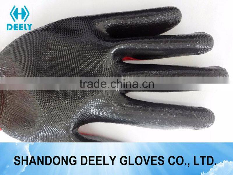 13 gauge Red polyester liner with black nitrile safety working gloves
