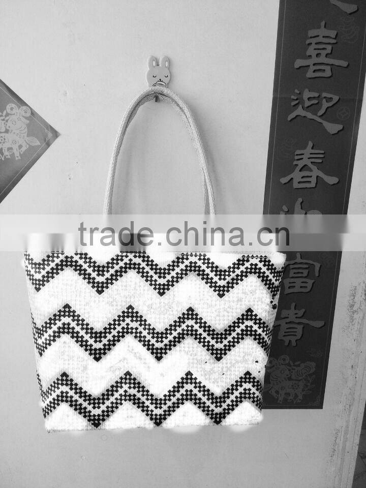 cheap 2015 fashion paper straw stripe beach bag with lining