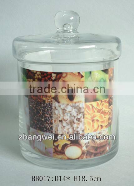 large high clear blown glass canister with glass lid