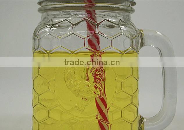 380ml clear glass mason jar with handle and metal lid wholesale