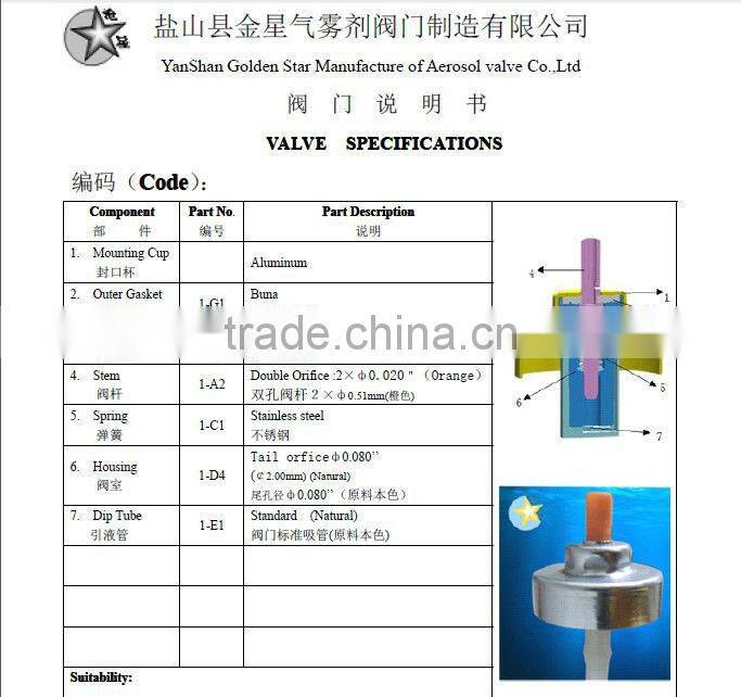 20 mm aerosol spray valves for hair