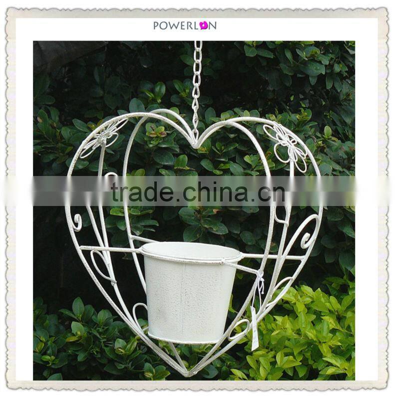 Heart Shape Antique White Matal Hanging Flower Pots