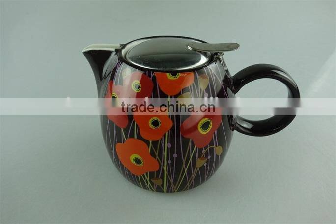 stock ceramic round water bottle,glazed stainless steel lid water pot,teapot