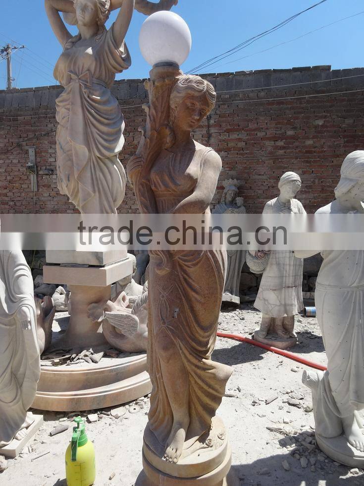 European style Marble Garden lady with lamp sculpture