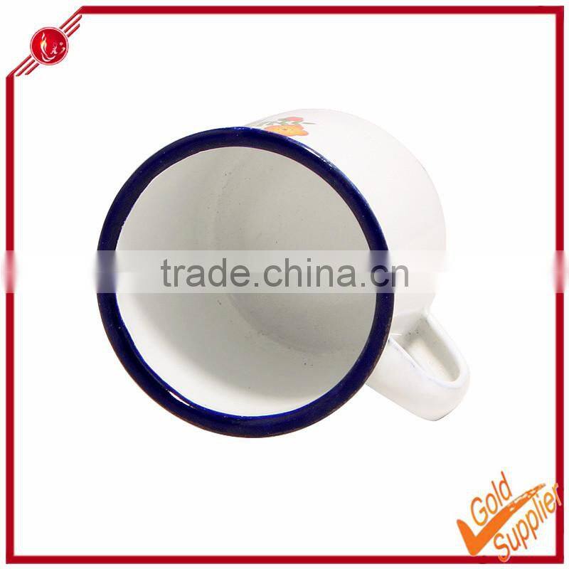 custom stainless steel rim Imitation enamel mug white mug