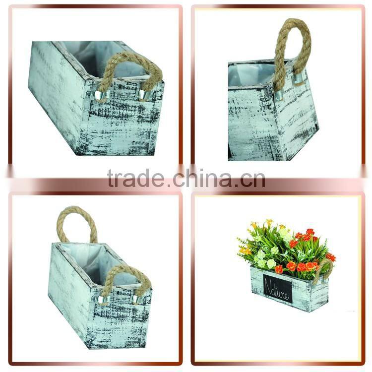 The Rectangular Offwhite Ear Wood Flowerpot