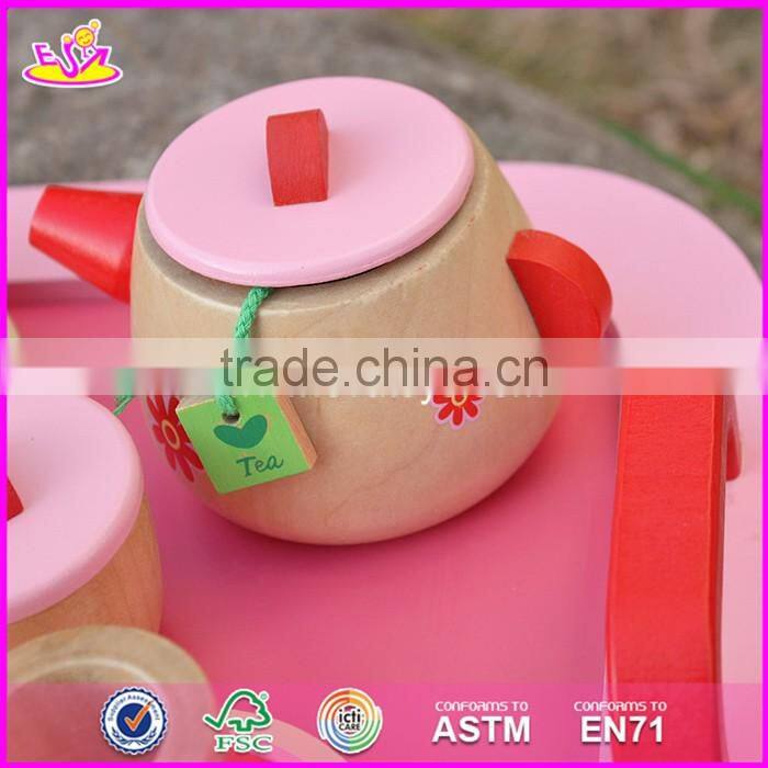 2017 New design pretend play toys girls pink wooden tea set toy W10B181