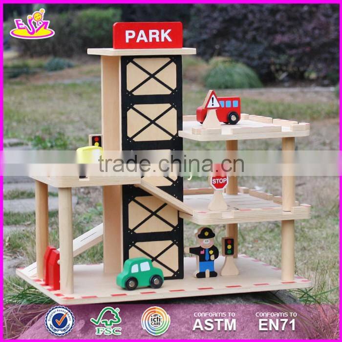 2017 new products funny parking toy boys wooden garage playset W04B051