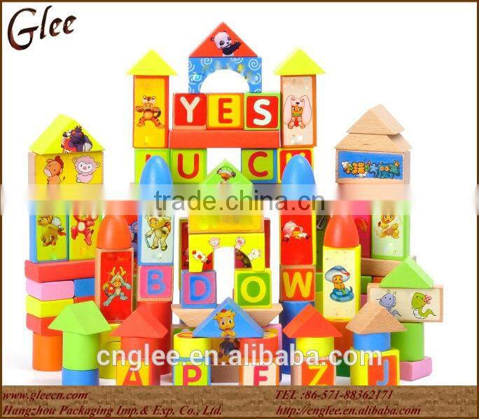 Child educational wooden building block toys