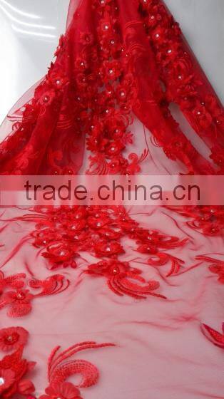 high quality applique 3D red rose lace embroidery design