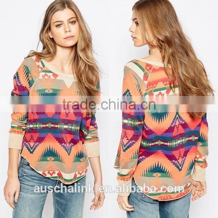 2016 hot sale lady 100%cotton all over printed sweatshirt