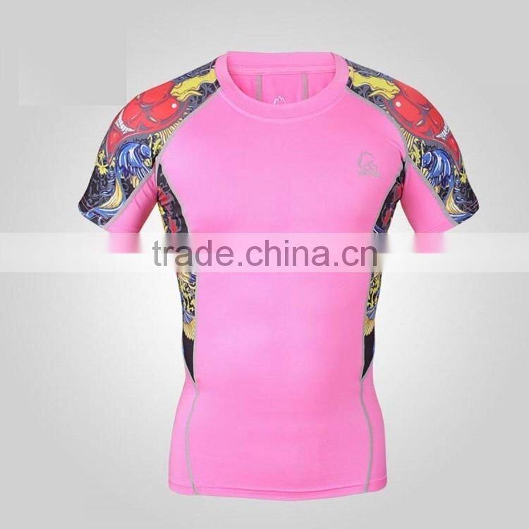 2015 Men Sport Fitness Wear T shirt Custom sublimation short sleeve compression shirt