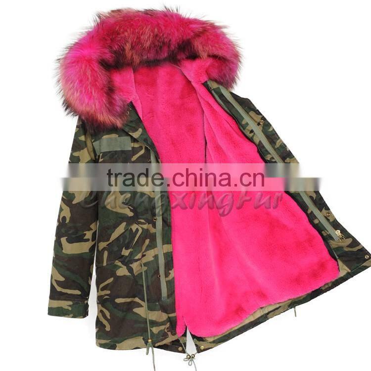 CX-G-P-11 Hot Selling Fur Coat Factory Raccoon Collar Fake Fur Parka Coat