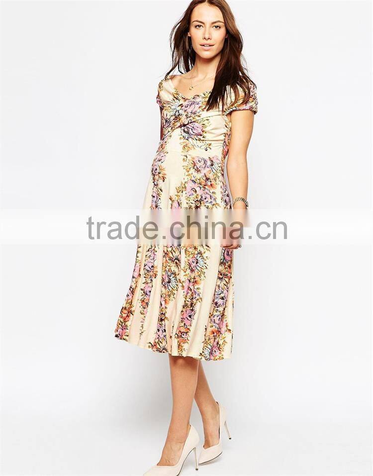Sexy womens floral printing dress plus size midi skater maternity dress DR0007A
