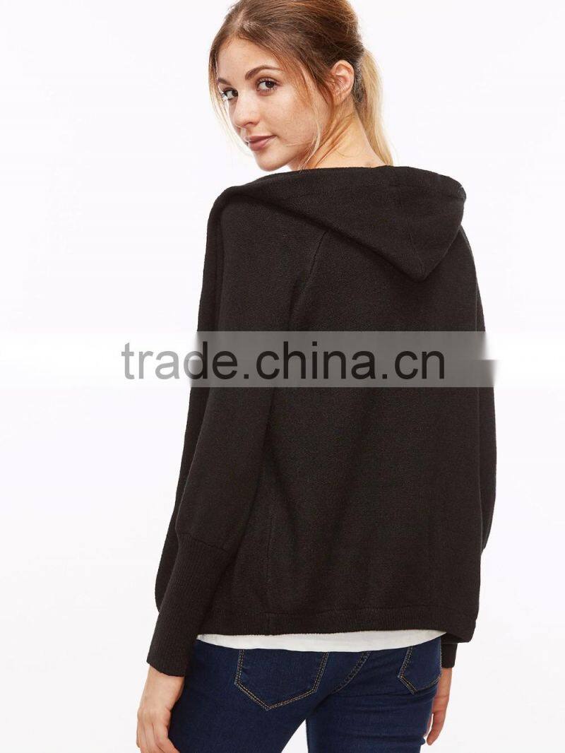 OEM Best Selling Black Raglan Sleeve Hooded Sweater Coat Cotton Spandex Comfortable Casual Cardigan Sweater