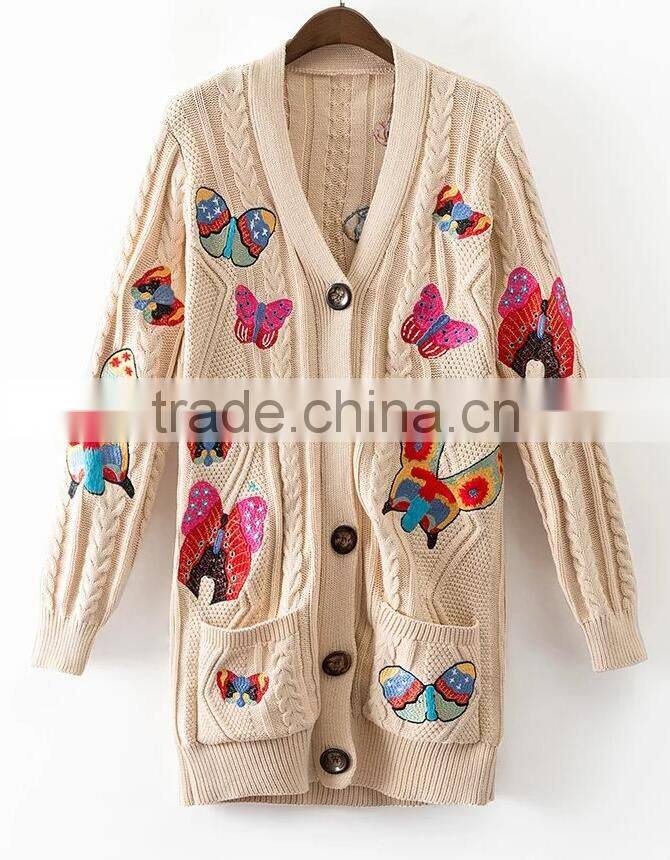 Runwaylover EY1045C Hot Sale 2017 Ladies Fashion Knitted Embroidery Coats