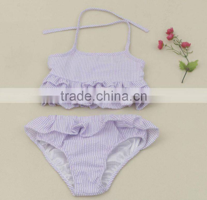 Girls One Piece Ruffle Toddler kid Seersucker Swimsuit
