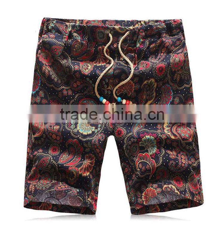 Hot sale fashionable men national cotton&linen beach shorts custom shorts in guangzhou