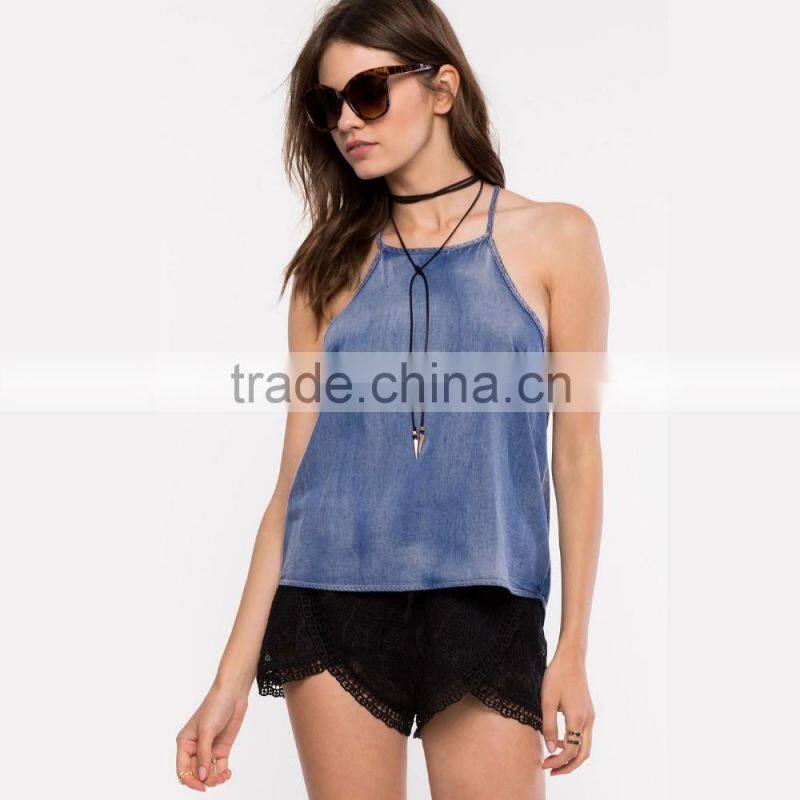 Hot sell latest design sleeveless fashion casual ladies blouse for wholesale 2017