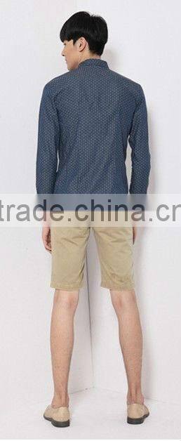 latest blue 100% cotton cowboy/jeanet long sleeve casual shirts for men with dots and spread collar