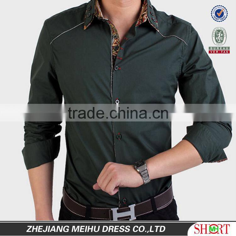 2016 fashion double collar slim fit piping fancy dress shirts for men