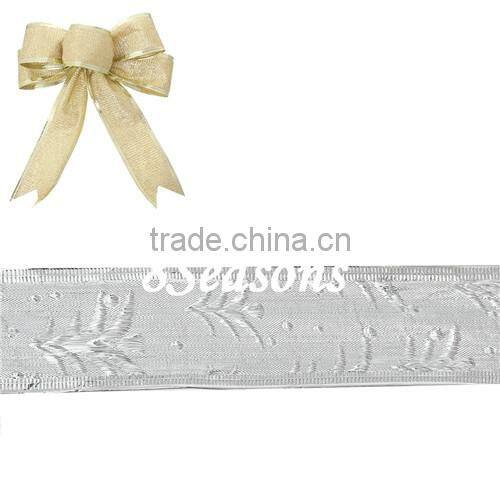 Silvery Christmas Tree Pattern Satin Ribbon For Christmas Decoration 3.8cm