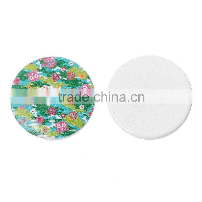 Wood Cabochon Round Multicolor Skull Halloween Pattern 30.0mm, 50 PCs