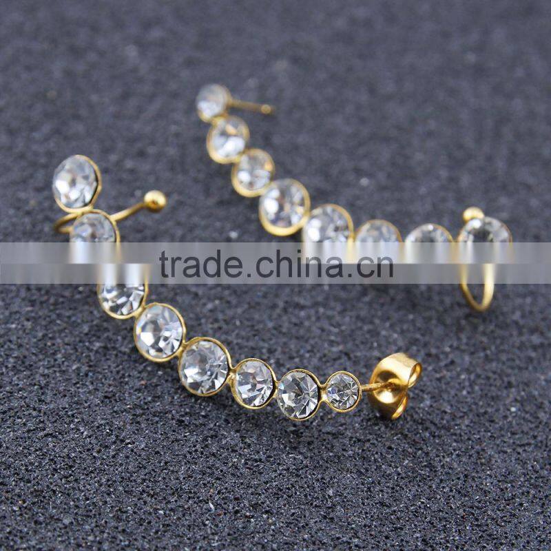 Fashion jewelry amazing cuff earrings punk style earrings women elegant ss cuff/ear wrap clip crystal gold earrings