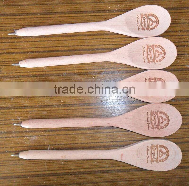 customise promotional and advertising wooden logo spoon shaped ball pen