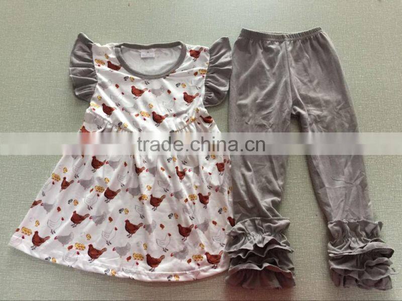 Popular kids solid shirts tops ruffle legging pants outfits baby pants outfit girls dress outfit