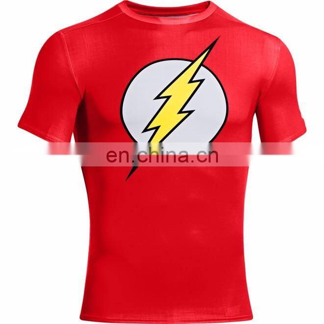 Red Breathable sublimation mens compression shirt for sports