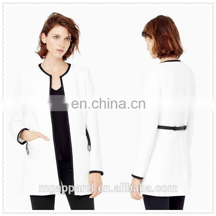 wholesale OEM fashion winter coat textured cotton-blend round neck white women's coat