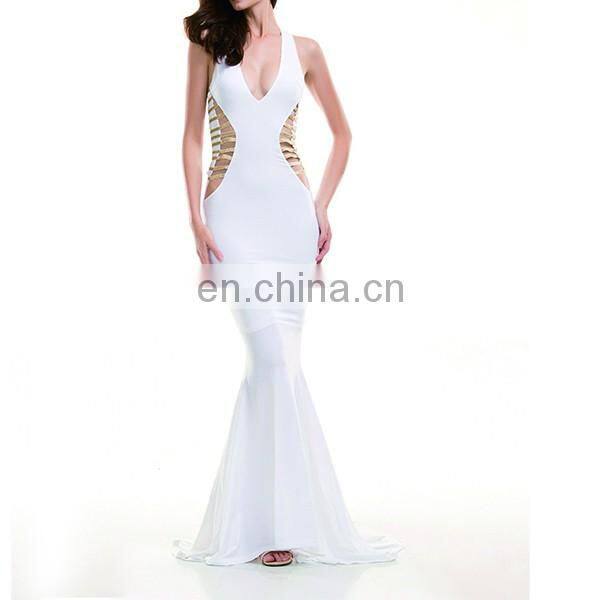 Sexy V-Neck white Cut Out Maxi Dress