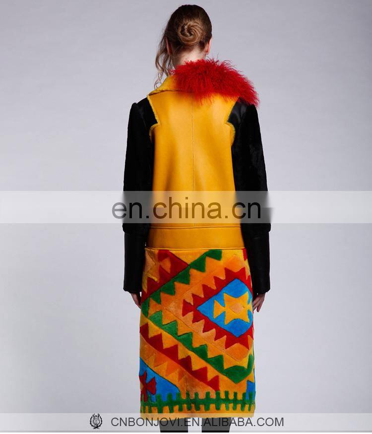 Charm Style Sheep Shearing Fur Jacket Wonderful Design Merino Sheep Fur Overcoat Ladies Winter Multicolor Fur And Leather Coat