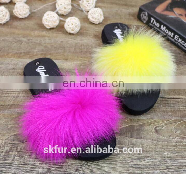 Women's customized size and color soft real fox fur slides slippers