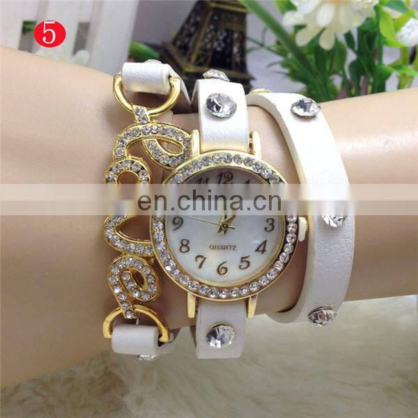 2014 Wholesale Cheap Vintage Leather Wrist Watch 3-stand bracelet watch