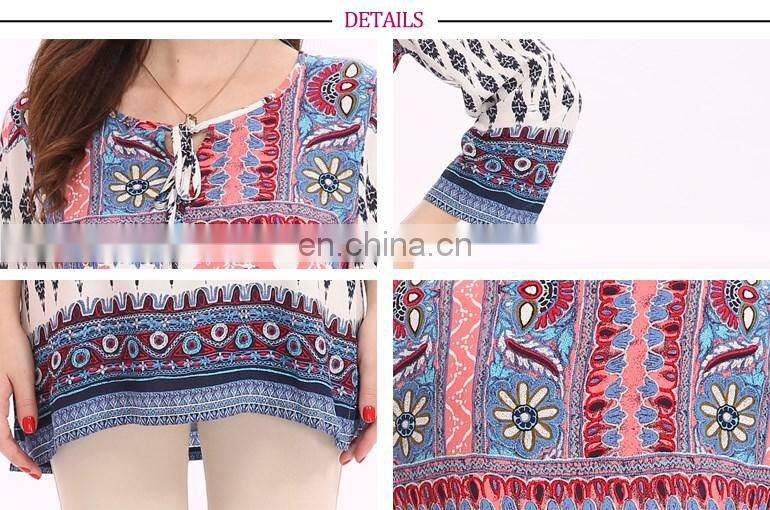 2017 Hot Selling In Stock Women Summer Boho Border Printed Tunic Tops